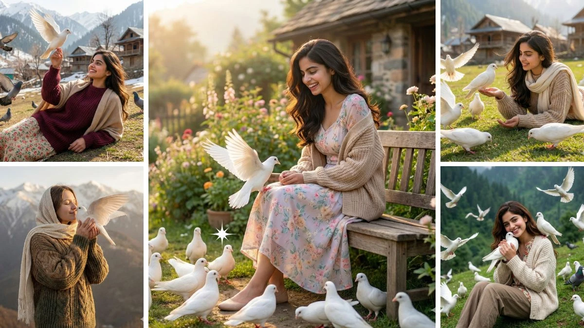 13 Unique Google Gemini AI Photo Editing Prompts for Girls to Create Realistic Kashmiri Village Portraits with Pigeons