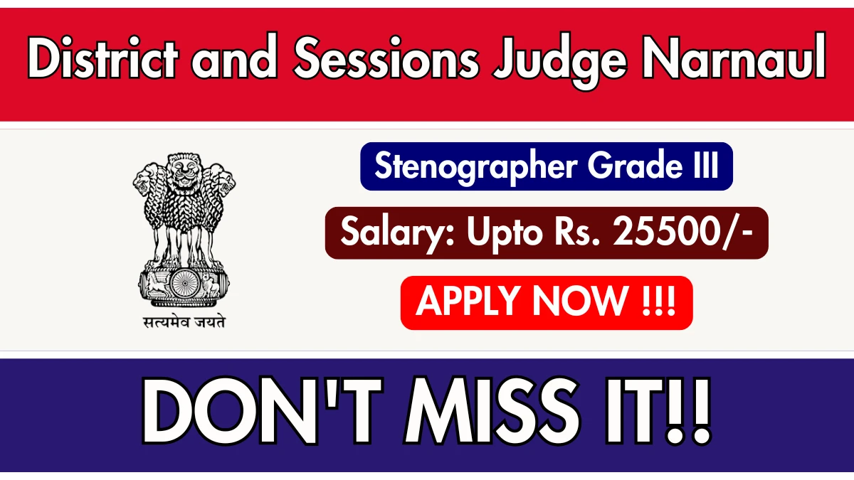 District and Sessions Judge Narnaul Stenographer Grade III Recruitment 2025 - Apply Offline for 13 Posts