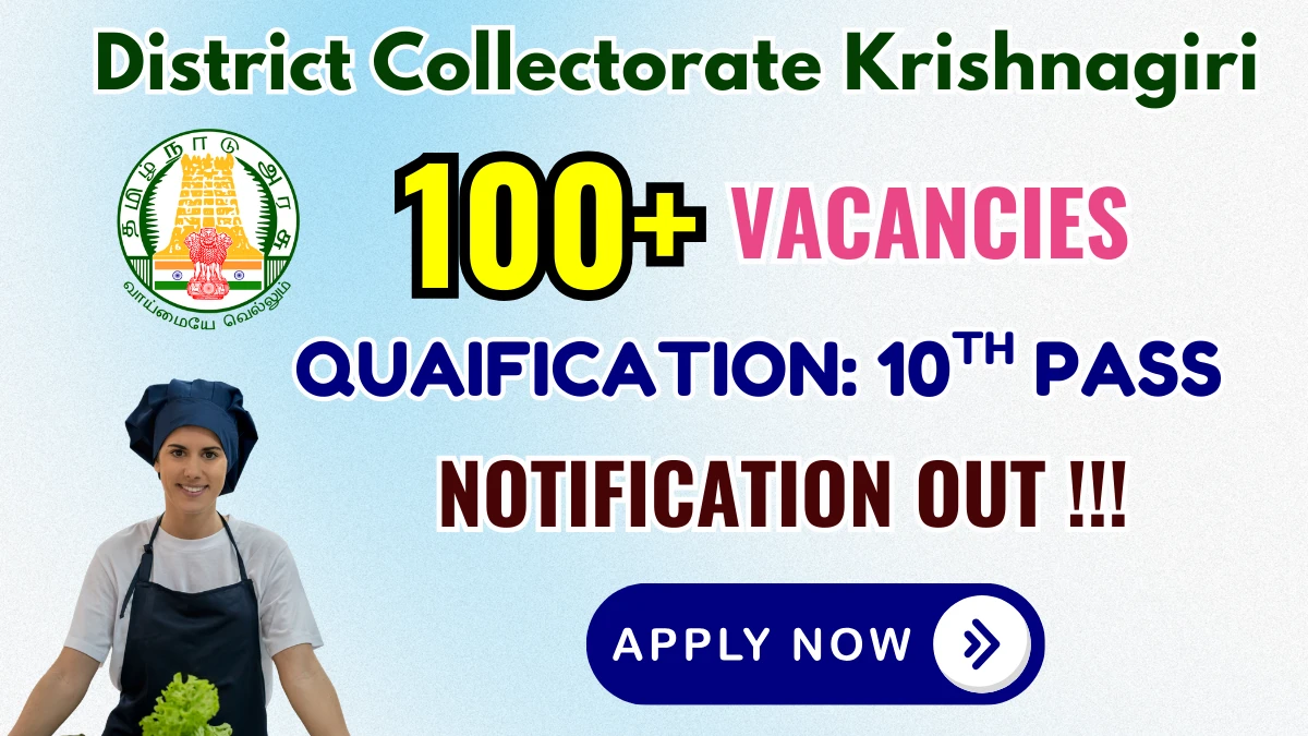 District Collectorate Krishnagiri Cooking Assistant Recruitment 2025 - Apply Offline for 146 Posts