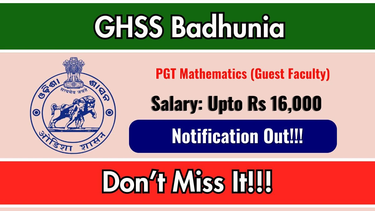 GHSS Badhunia PGT Recruitment 2025 - Apply Offline