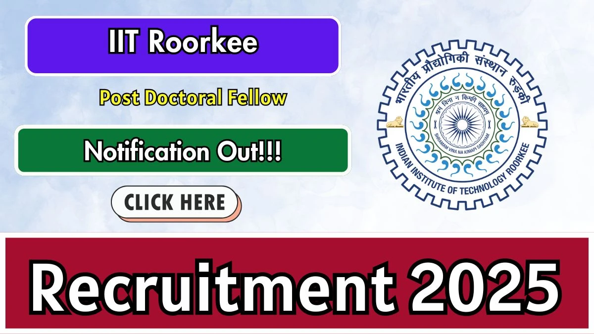IIT Roorkee Post Doctoral Fellow Recruitment 2025 - Apply Offline