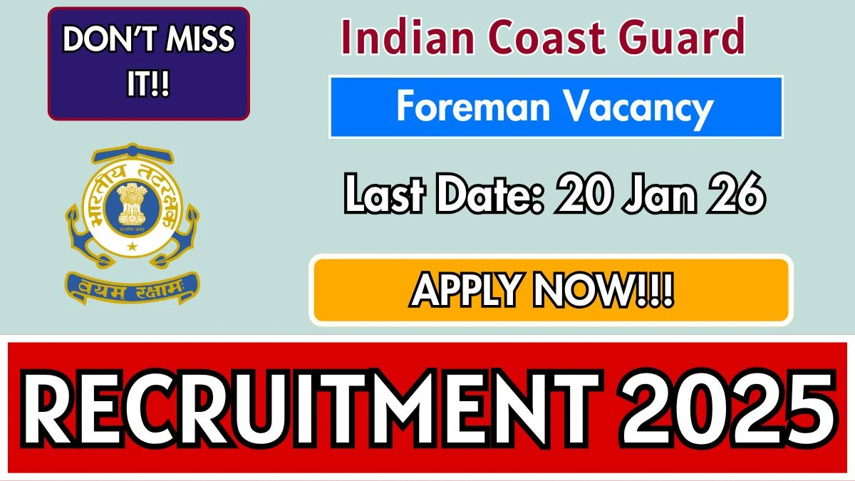 Indian Coast Guard Foreman of Stores Recruitment 2025 - Apply Offline for 2 Posts