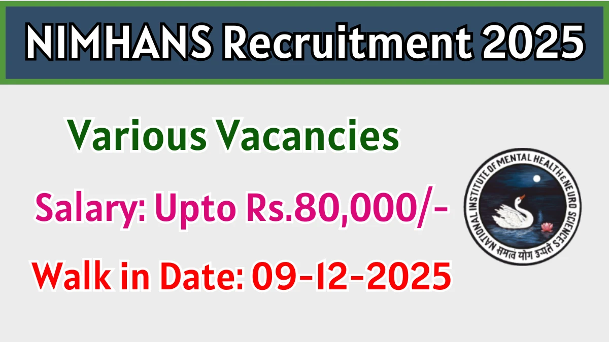 NIMHANS Recruitment 2025 – Walk in for 05 Project Manager, Graphic Designer and More Posts
