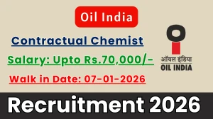Oil India Contractual Chemist Recruitment 2026 – Walk in for 8 Posts