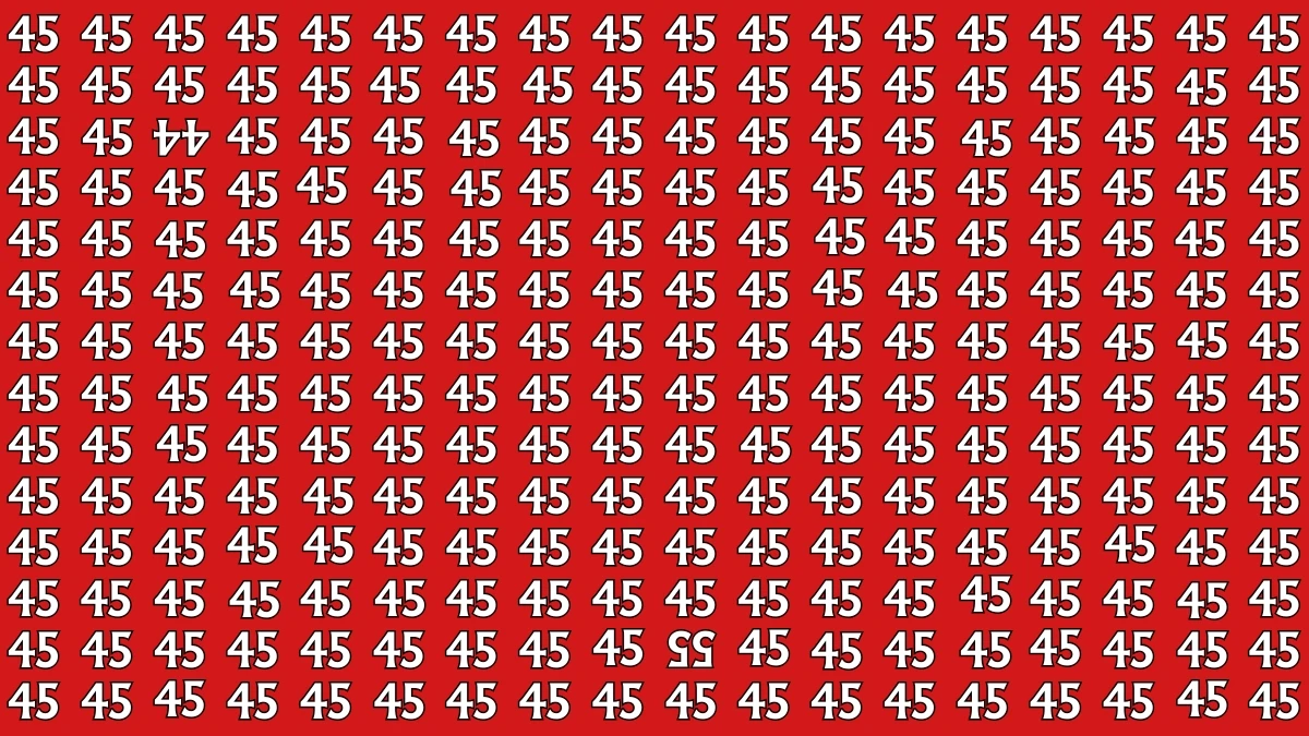 Optical Illusion: Within 8 Seconds Spot The Inverted Number 44 and 55 among 45