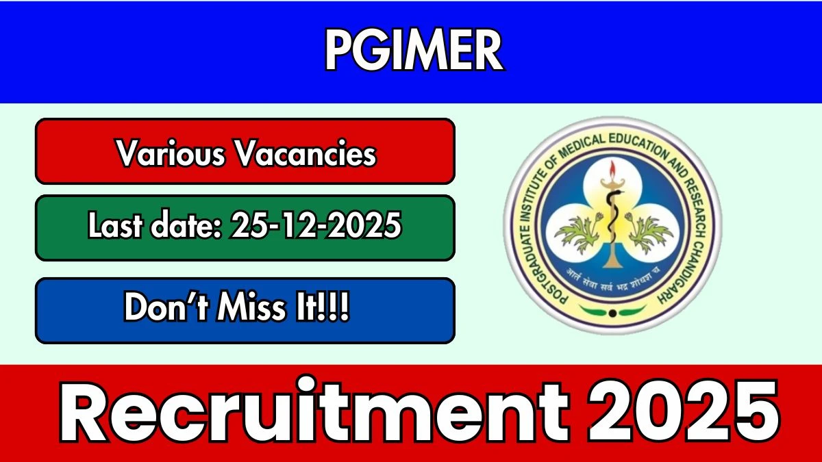PGIMER Recruitment 2025 - Apply Offline for 04 Project Research Scientist, Project Technical Support Posts
