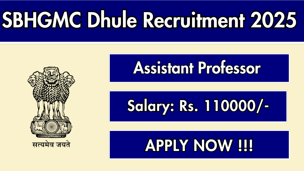 SBHGMC Dhule Assistant Professor Recruitment 2025 - Apply Offline for 09 Posts