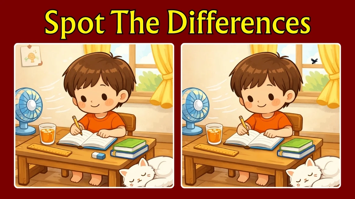 Spot 3 differences between the Boy Doing Homework Pictures in 12 seconds!