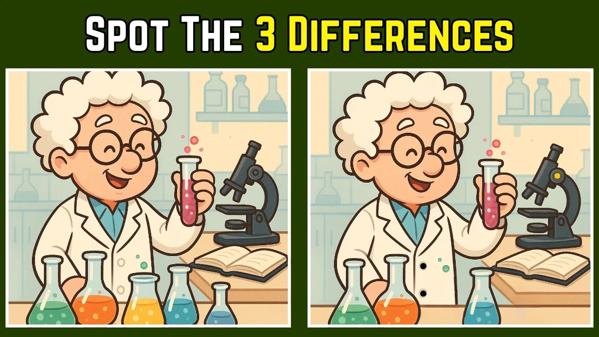 Spot 3 differences between the Scientist Pictures in 10 seconds!