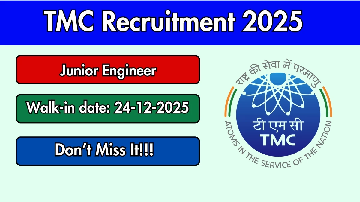 TMC Junior Engineer Recruitment 2025 – Walk in