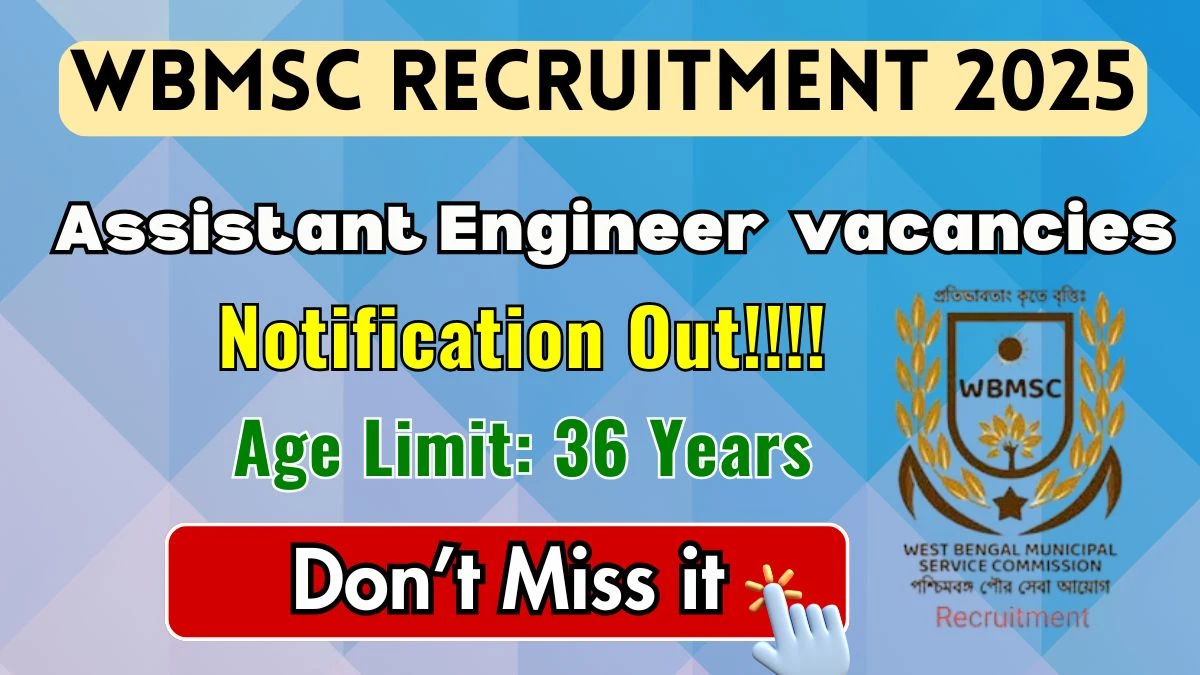 WBMSC Assistant Engineer Recruitment 2025 - Apply Online for 82 Posts