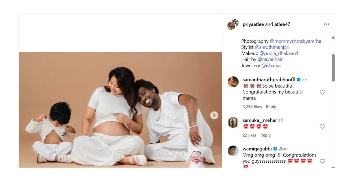 Director Atlee Wife Priya Mohan Announce Second Pregnancy: Celebrities Flood the Couple with Wishes