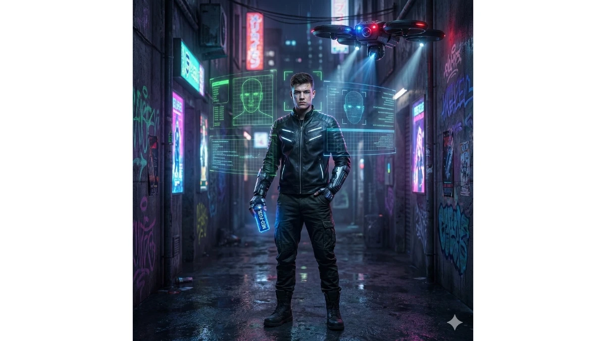 7 Google Gemini AI Photo Editing Prompts: Create Futuristic Cyberpunk Street Portraits with AI Surveillance Effects