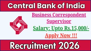 Central Bank of India Business Correspondent Supervisor Recruitment 2026 - Apply Offline