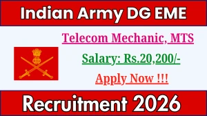 Indian Army DG EME Recruitment 2026 - Apply Offline for 07 MTS, Telecom Mechanic And More Posts Indian Army DG EME Recruitment 2026 - Apply Offline for 07 MTS, Telecom Mechanic And More Posts