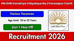 PM SHRI Kendriya Vidyalaya No.2 Ferozepur Cantt Recruitment 2026 – Walk in for PGT, TGT and Other Posts PM SHRI Kendriya Vidyalaya No.2 Ferozepur Cantt Recruitment 2026 – Walk in for PGT, TGT and Other Posts