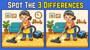 Spot 3 Differences Between Girl Cleaning Room Pictures in 15 Seconds! Only Sharp...