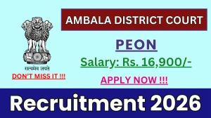 Ambala District Court Peon Recruitment 2026 - Apply Offline for 12 Posts