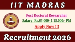 IIT Madras Post Doctoral Researcher Recruitment 2026 – Apply Online