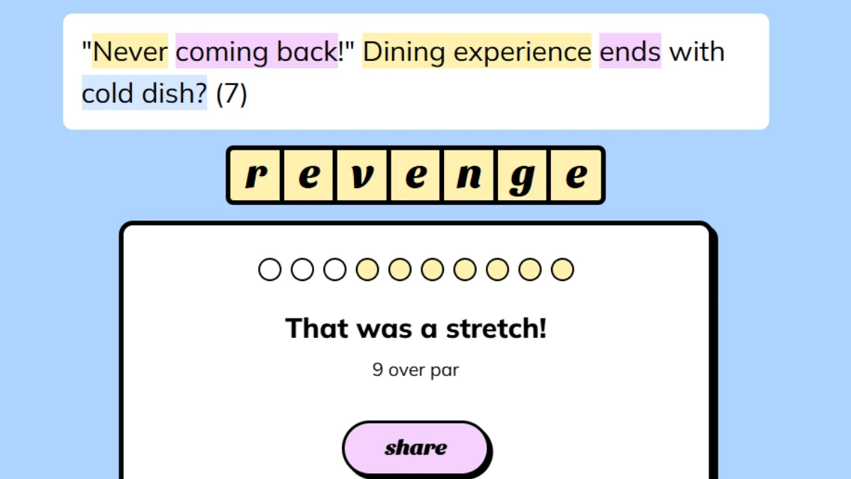 "Never coming back!" Dining experience ends with cold dish? (7) Minute Cryptic Answer 12 February 2026