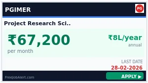 PGIMER Project Research Scientist-I Recruitment 2026 - Apply Offline