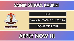 Sainik School Kalikiri PGT Recruitment 2026 - Apply Offline for 01 Posts