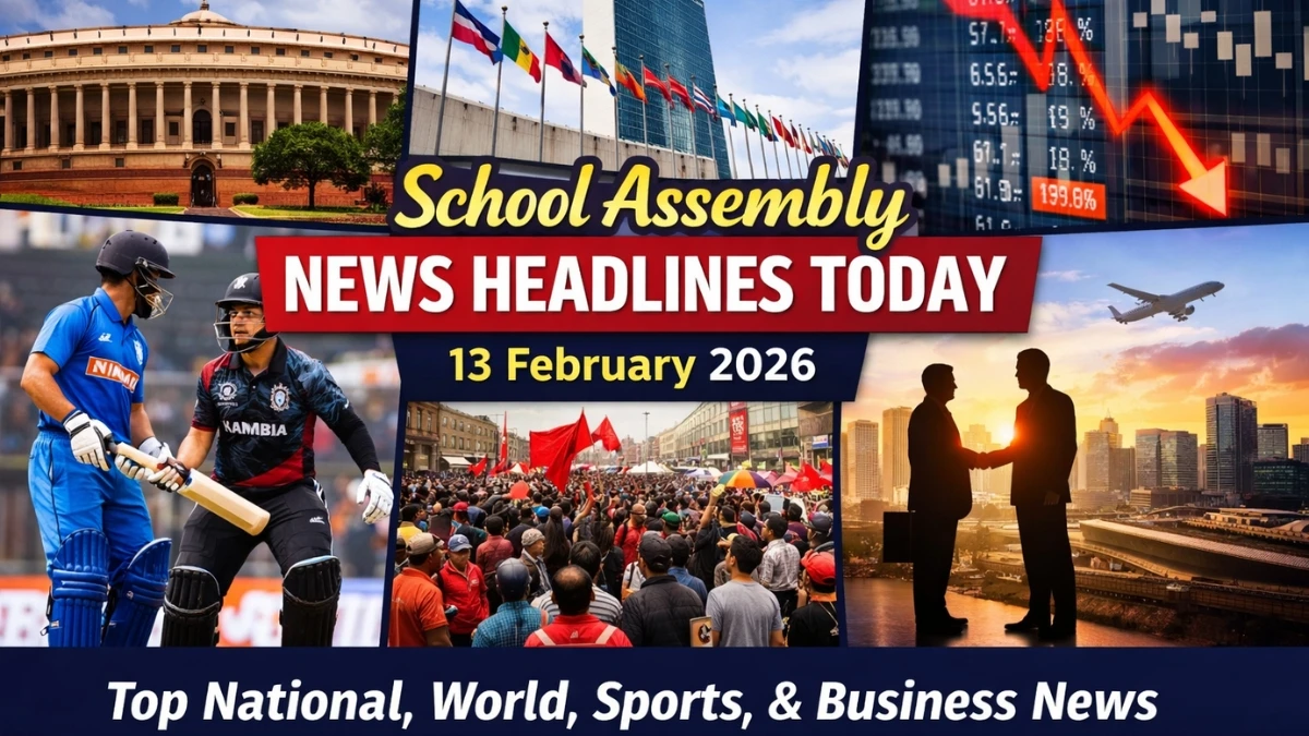 School Assembly News Headlines Today 13th February 2026: Top National, World, Sports, and Business News
