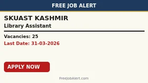 SKUAST Kashmir Recruitment 2026 - Apply Online for 25 Non Teaching Posts SKUAST Kashmir Recruitment 2026 - Apply Online for 25 Non Teaching Posts