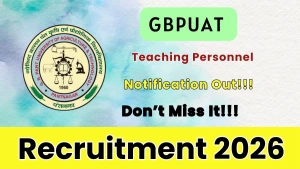 GBPUAT Teaching Personnel Recruitment 2026 - Walkin