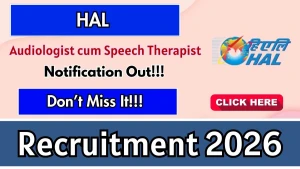 HAL Audiologist cum Speech Therapist Recruitment 2026 - Apply Offline