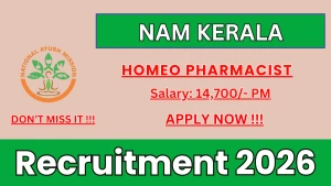 NAM Kerala Homeo Pharmacist Recruitment 2026 - Walkin