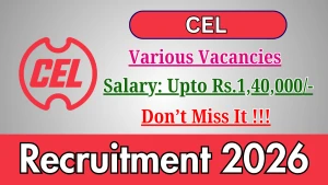 CEL Recruitment 2026 - Apply Offline for Grade Officers Posts CEL Recruitment 2026 - Apply Offline for Grade Officers Posts