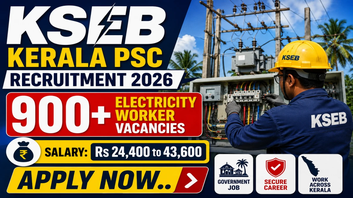 KSEB Electricity Worker Recruitment 2026 via Kerala PSC Notification Out - Apply Online for 985 Posts