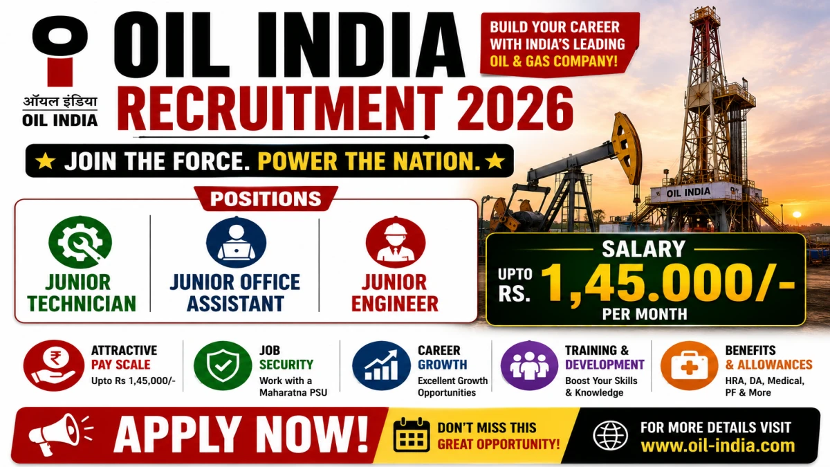 Oil India Recruitment 2026 - Apply Online for 49 Junior Technician, Junior Office Assistant, Junior Engineer Posts