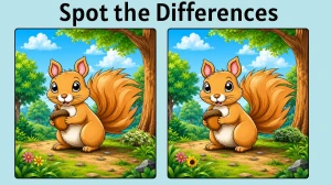 Spot the Difference Puzzle: Can You Find the 3 Hidden Differences in This Cute Squirrel Image in 7 Seconds?