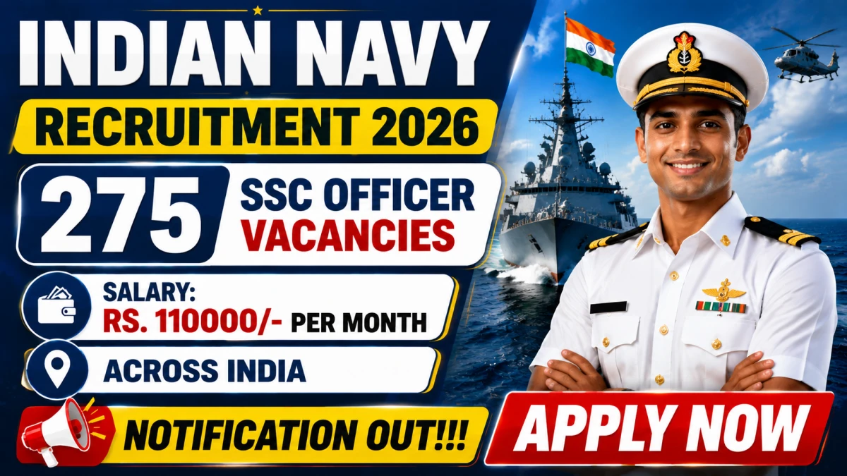 Indian Navy SSC Officer Recruitment 2026 Jun 2027 (AT 27) Course Notification Out – Apply Online for 275 Posts
