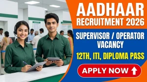 AADHAAR Supervisor/ Operator Recruitment 2026 Notification Out - Apply Online for 39 Posts AADHAAR Supervisor/ Operator Recruitment 2026 Notification Out - Apply Online for 39 Posts