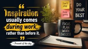 Inspiration usually comes during work,rather than before it - Proverb of the day