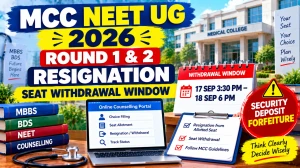 MCC NEET UG 2026 Round 1 & 2 Resignation and Seat Withdrawal Window - Check Status at mcc.nic.in MCC NEET UG 2026 Round 1 & 2 Resignation and Seat Withdrawal Window - Check Status at mcc.nic.in