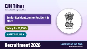 CJH Tihar Recruitment 2026 – Apply Offline for 20 Senior Resident, Junior Resident Posts