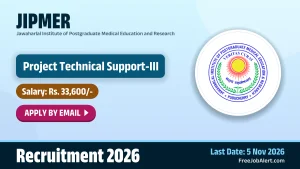 JIPMER Project Technical Support III Recruitment 2026 – Apply Online