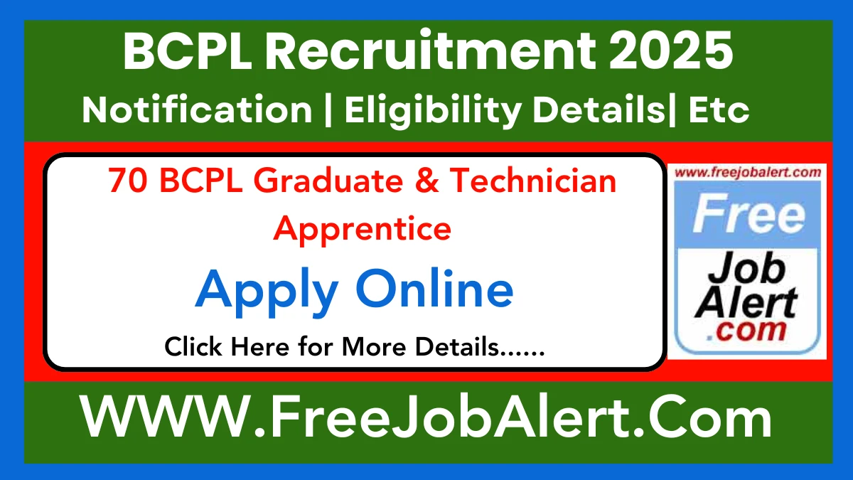 BCPL Graduate & Technician Apprentice Recruitment 2025 – Apply Online for 70 Posts