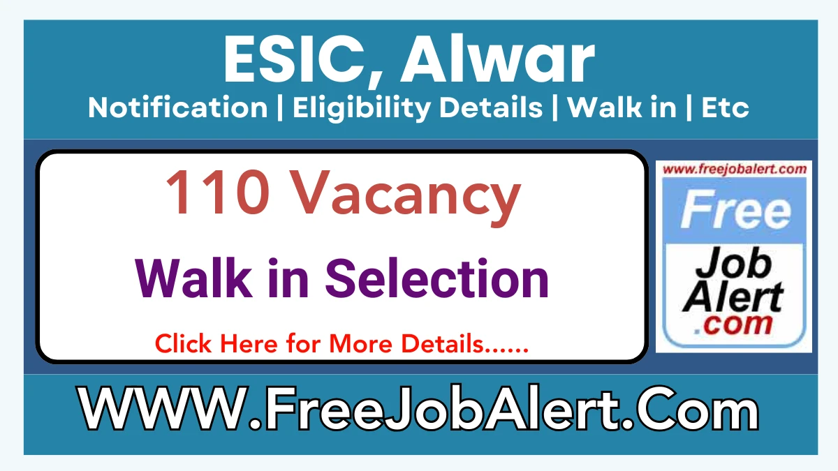 ESIC, Alwar Recruitment 2025 – Walk in for 110 Sr Resident, Assistant Professor & Other Posts