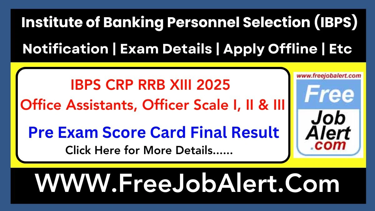 IBPS CRP RRB XIII Office Assistants, Officer Scale I, II & III Score Card 2025 – Pre Exam Score Card Final Result Released