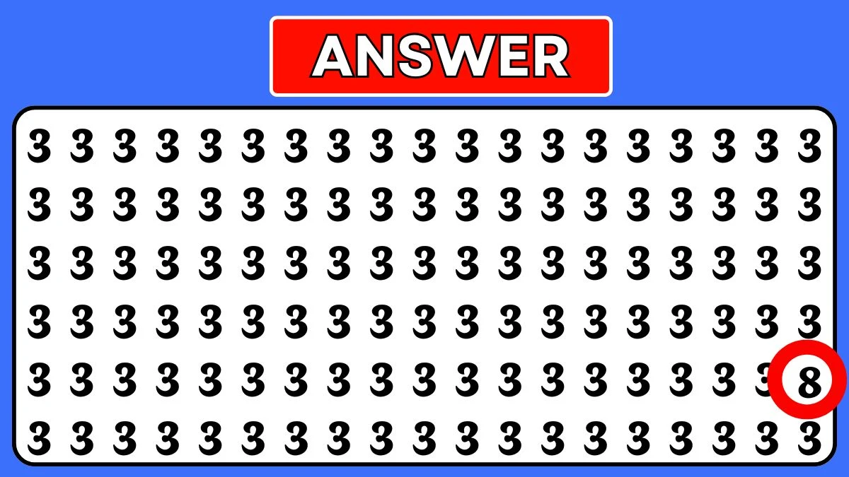 Optical Illusion Eye test: Find the number 8 among 3s within 8 Seconds