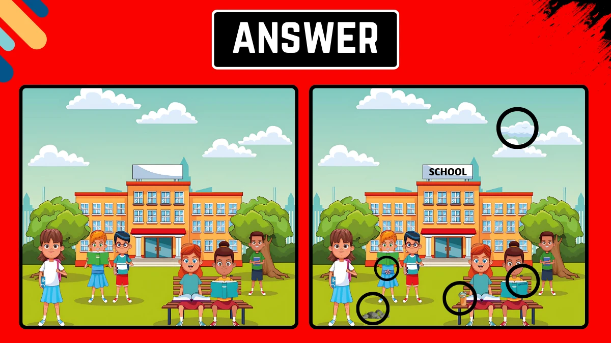 Spot the 5 Difference Picture Puzzle Game: Can you spot 5 differences in this School Image in 15 seconds?