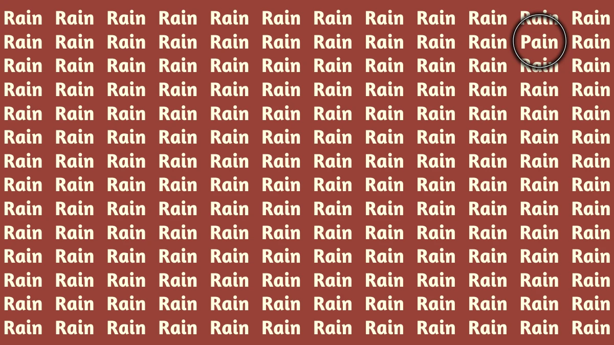 Optical Illusion Eye Test:  If you have Hawk Eyes Find the Word Pain among Rain in 9 Secs