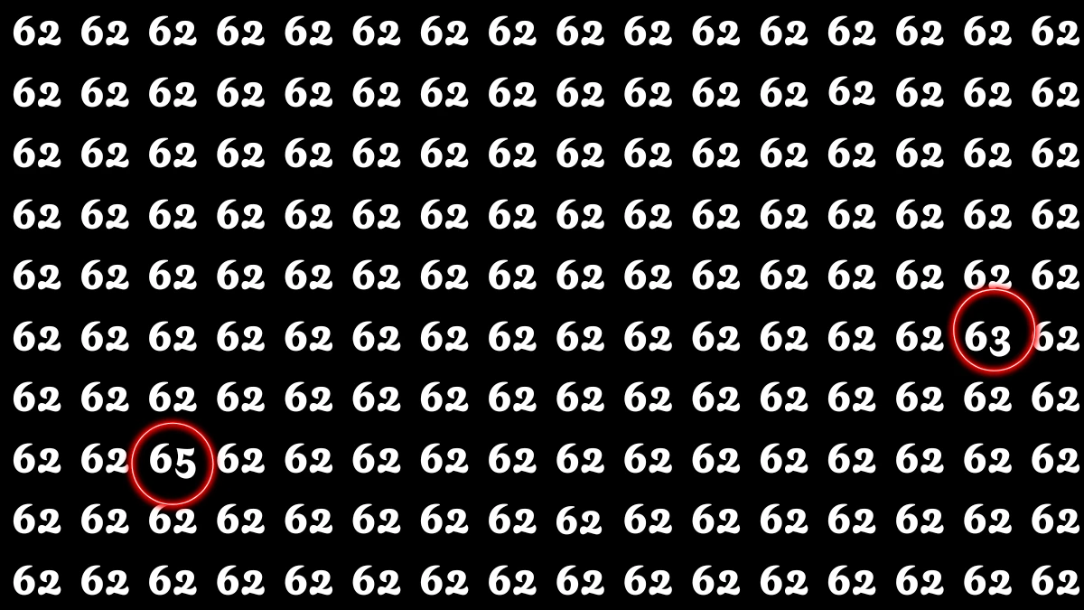 Optical Illusion: Within 8 Seconds Spot The Number 63 and 65 among 62