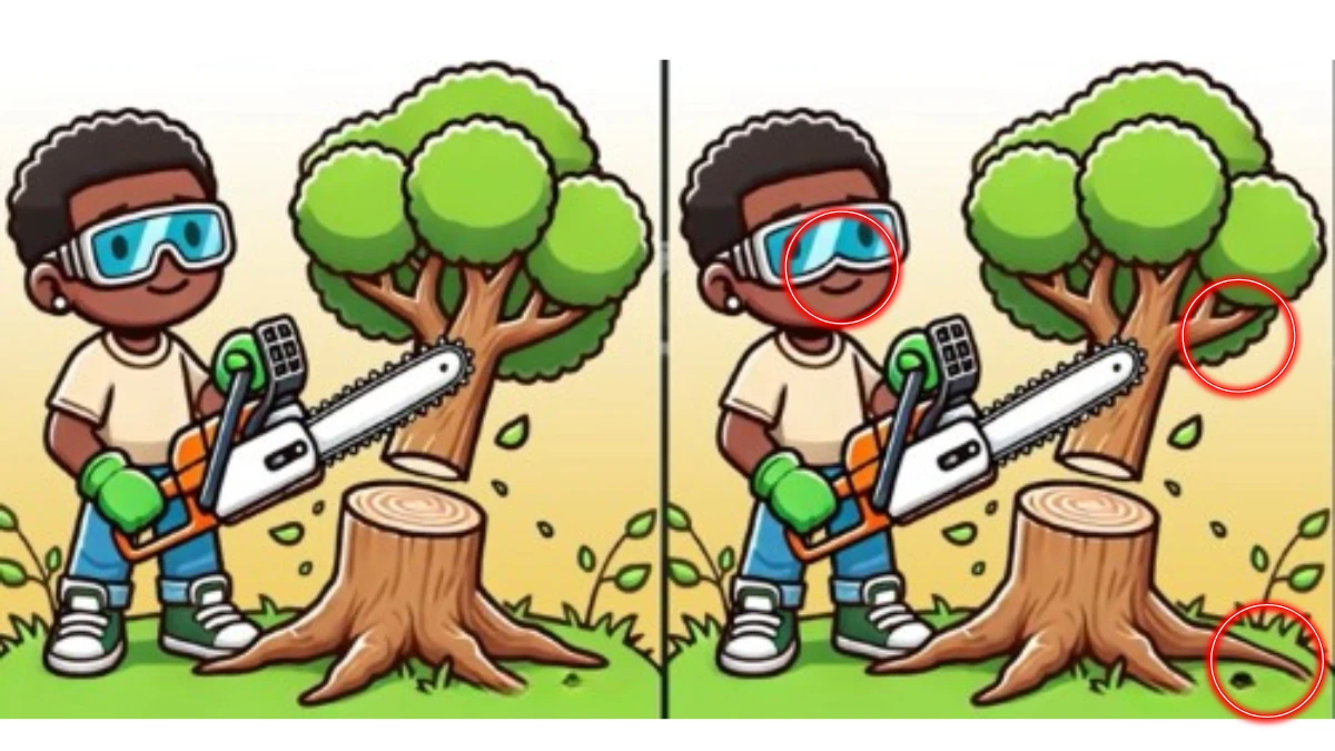 Spot the 3 Differences in Guy Cutting Tree– Beat the 18-Second Challenge!