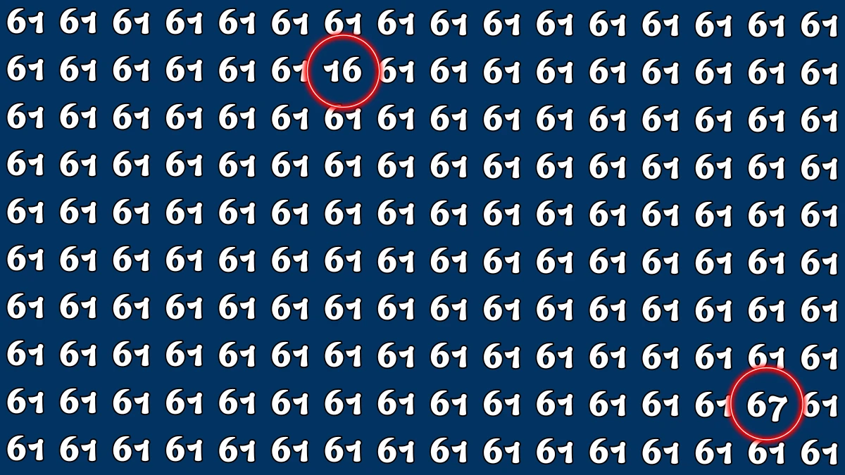 Optical Illusion: Within 6 Seconds Spot The Number 16 and 67 among 61